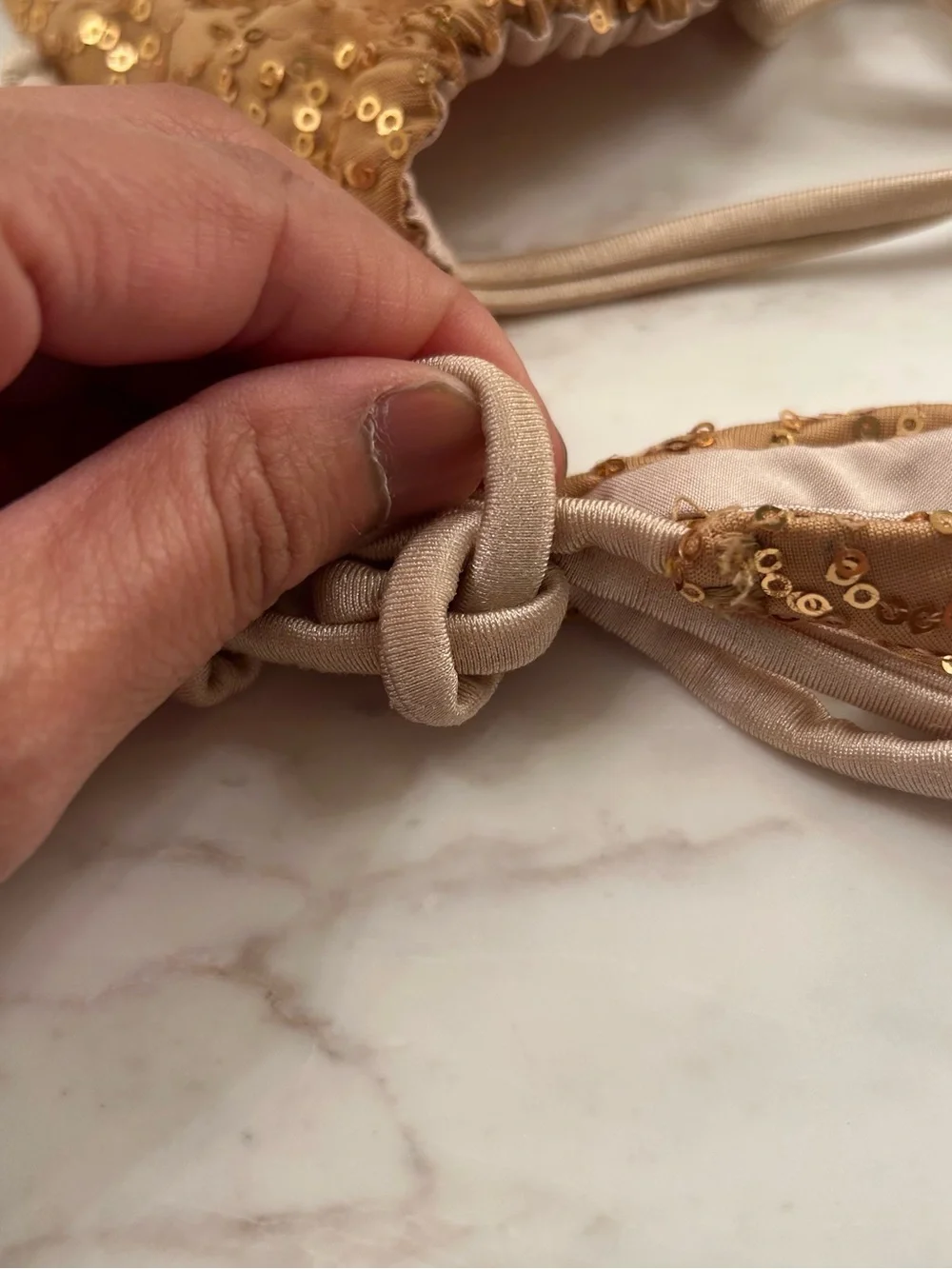 Vintage Y2K Syrup Gold Sequin Triangle Bikini Set